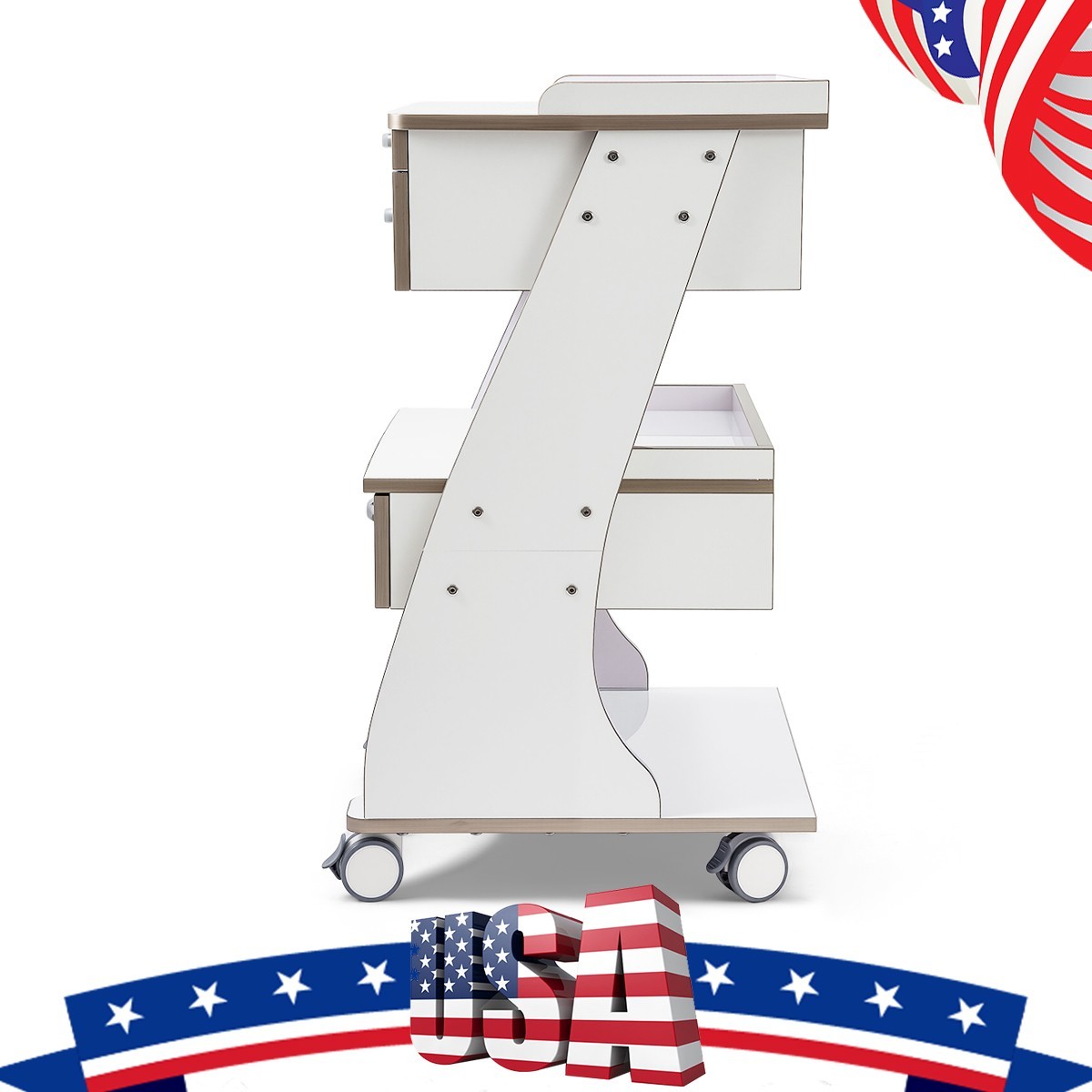 Dental Storage Cabinet Double-Drawer 3 Layer-Tier Cart Tools Socket High-Gloss