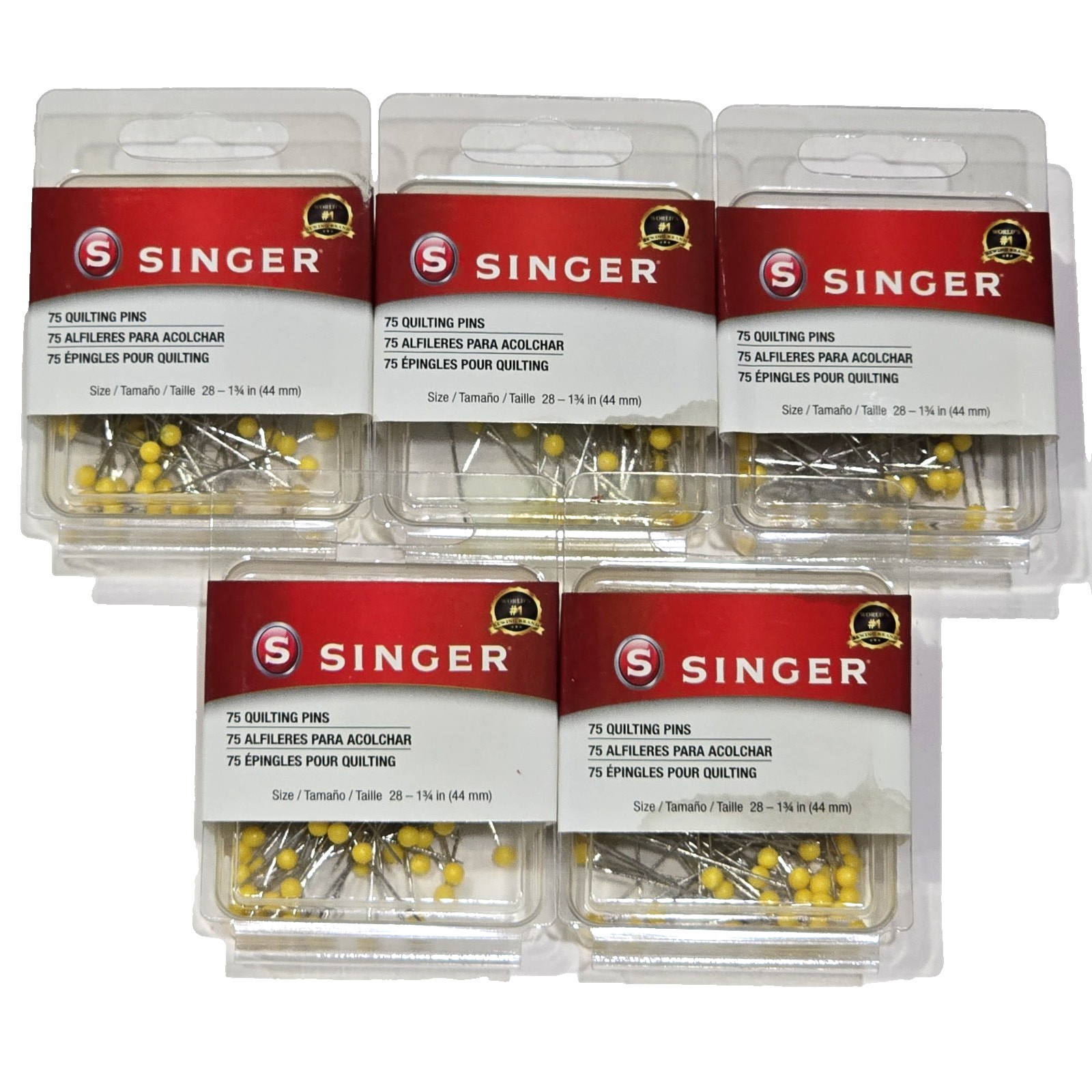 5 Pack Singer 75 Quilting Pins 1¾in Nickel Plated Steel