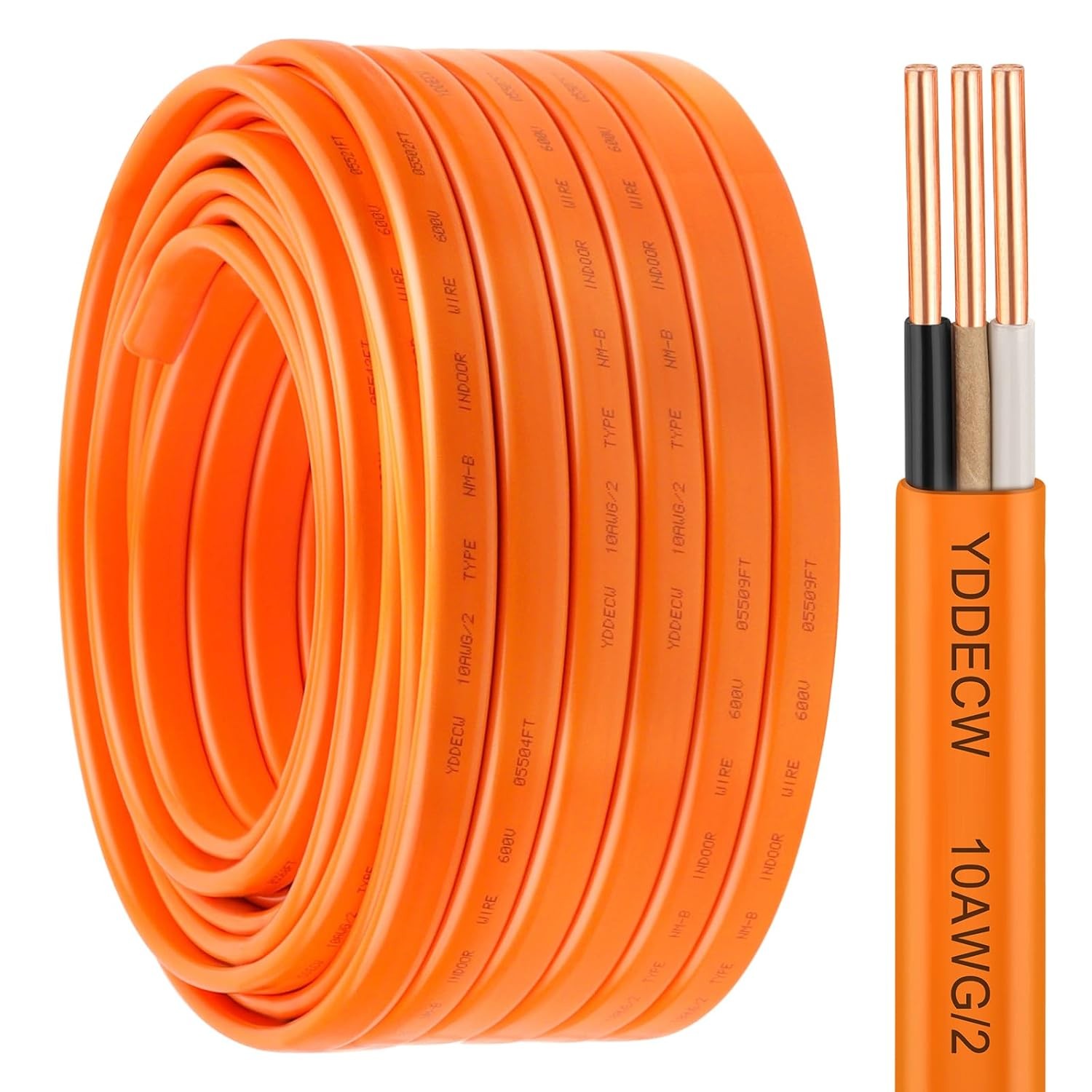 10/2 NM-B Wire with Ground - 100FT 10 Gauge Non-Metallic 100FT, Orange