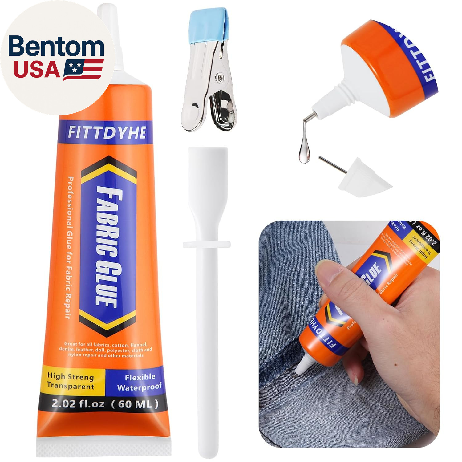 Fabric Glue Permanent, 60 ML Washable Clear Clothing Glue, Super Fabric Adhesive