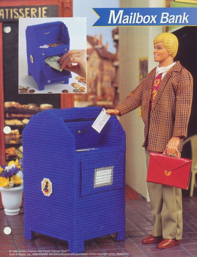 NEW ANNIES FASHION DOLL PLASTIC CANVAS CLUB MAILBOX BANK OOP 1996