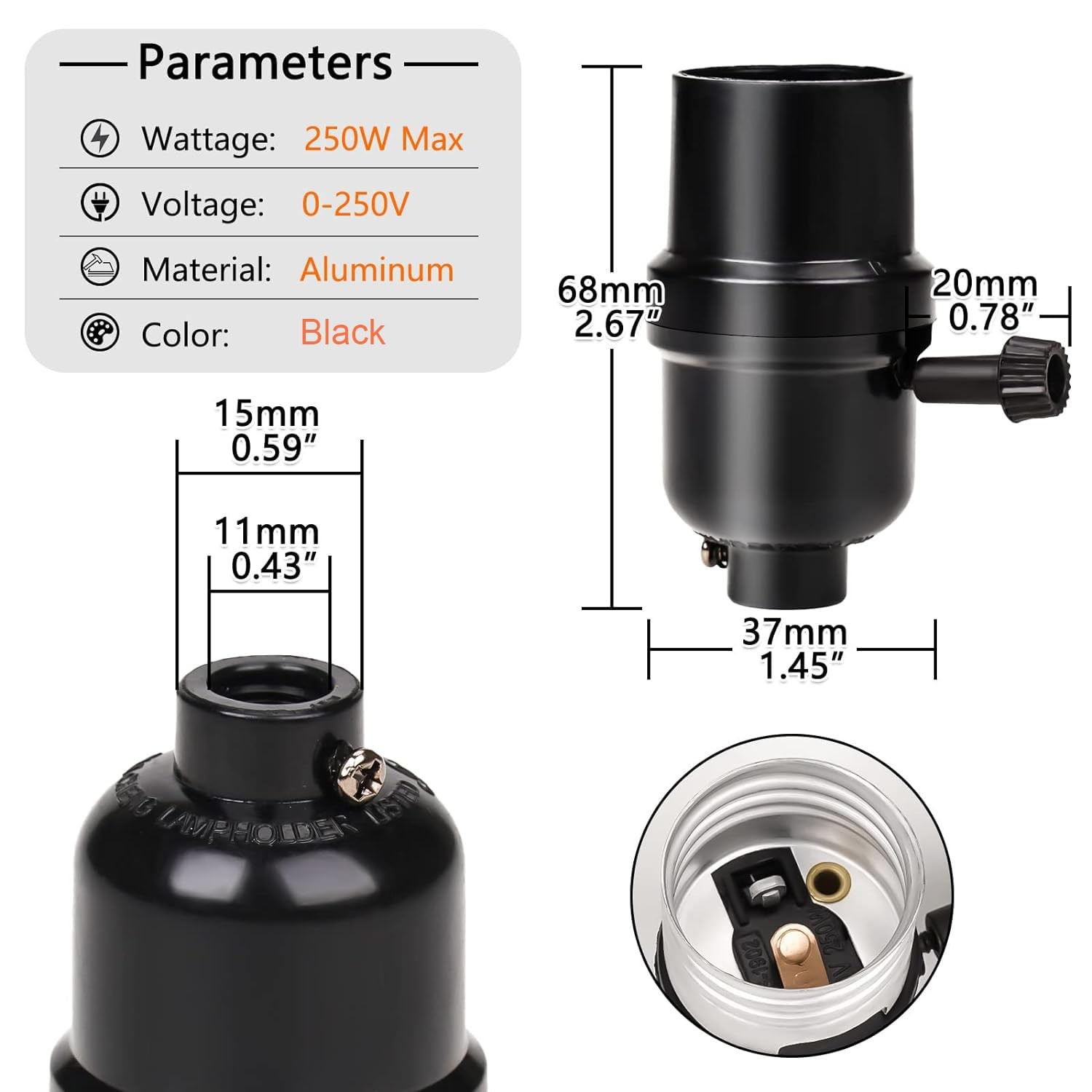 2 Pack 3-Way Lamp Socket Replacement E26 Base – UL Listed Turn Knob Low-Med-High