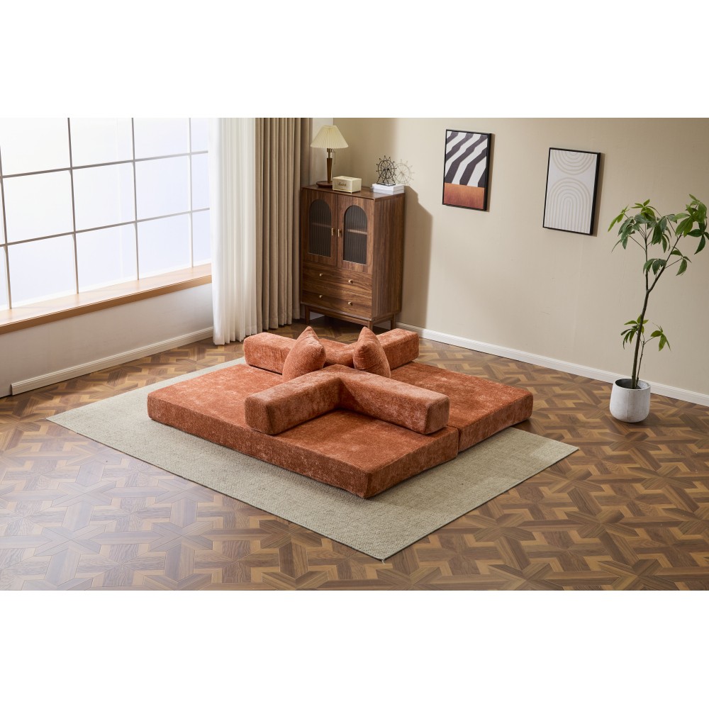 Chenille Fabric Futon Sofa Bed 3-Seater with Memory Foam Convertible