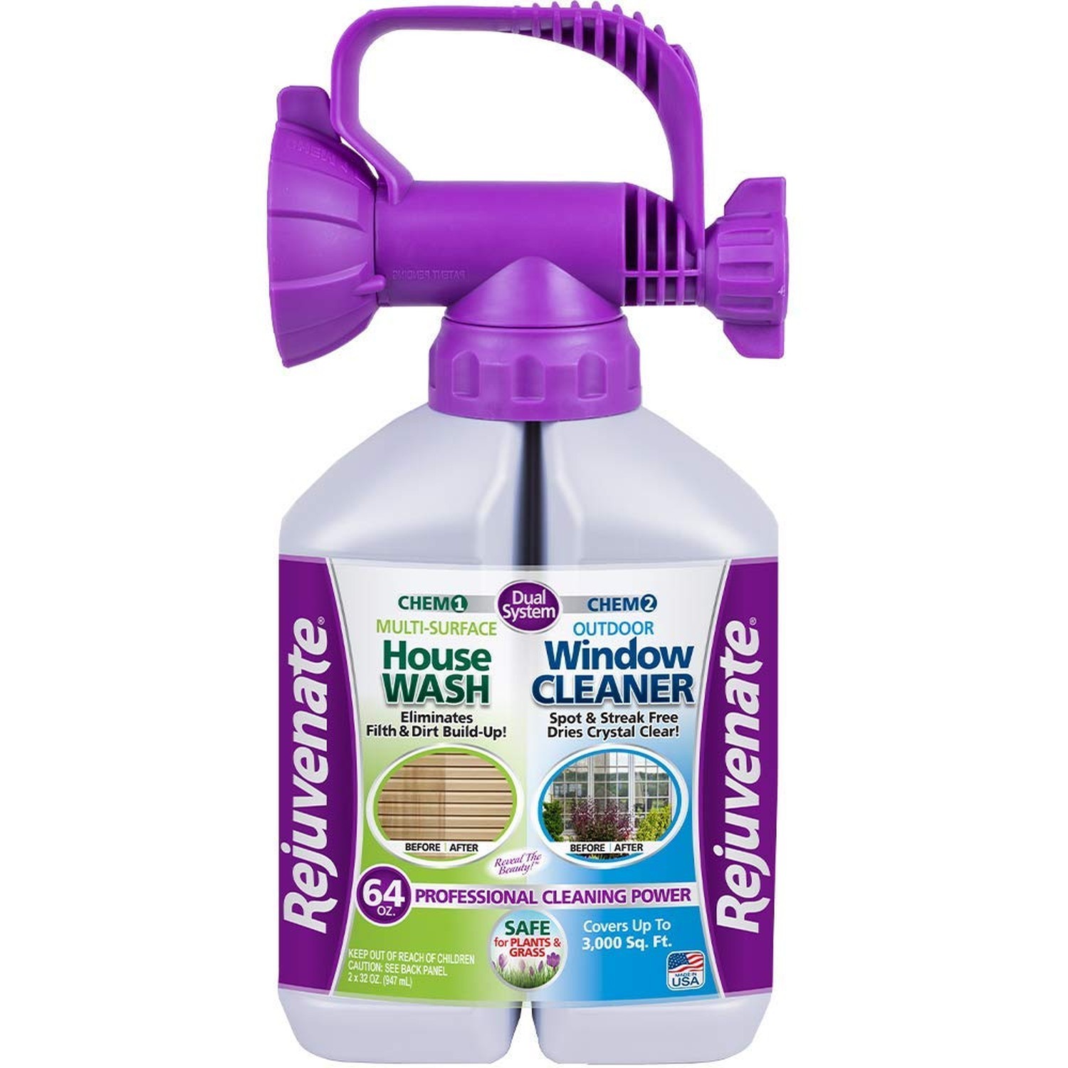 Rejuvenate Dual System Outdoor Window Cleaner & House Siding Cleaner with Hos...