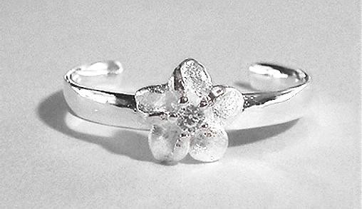 7mm Solid 925 Sterling Silver Hawaiian Plumeria Flower White CZ Toe Ring
