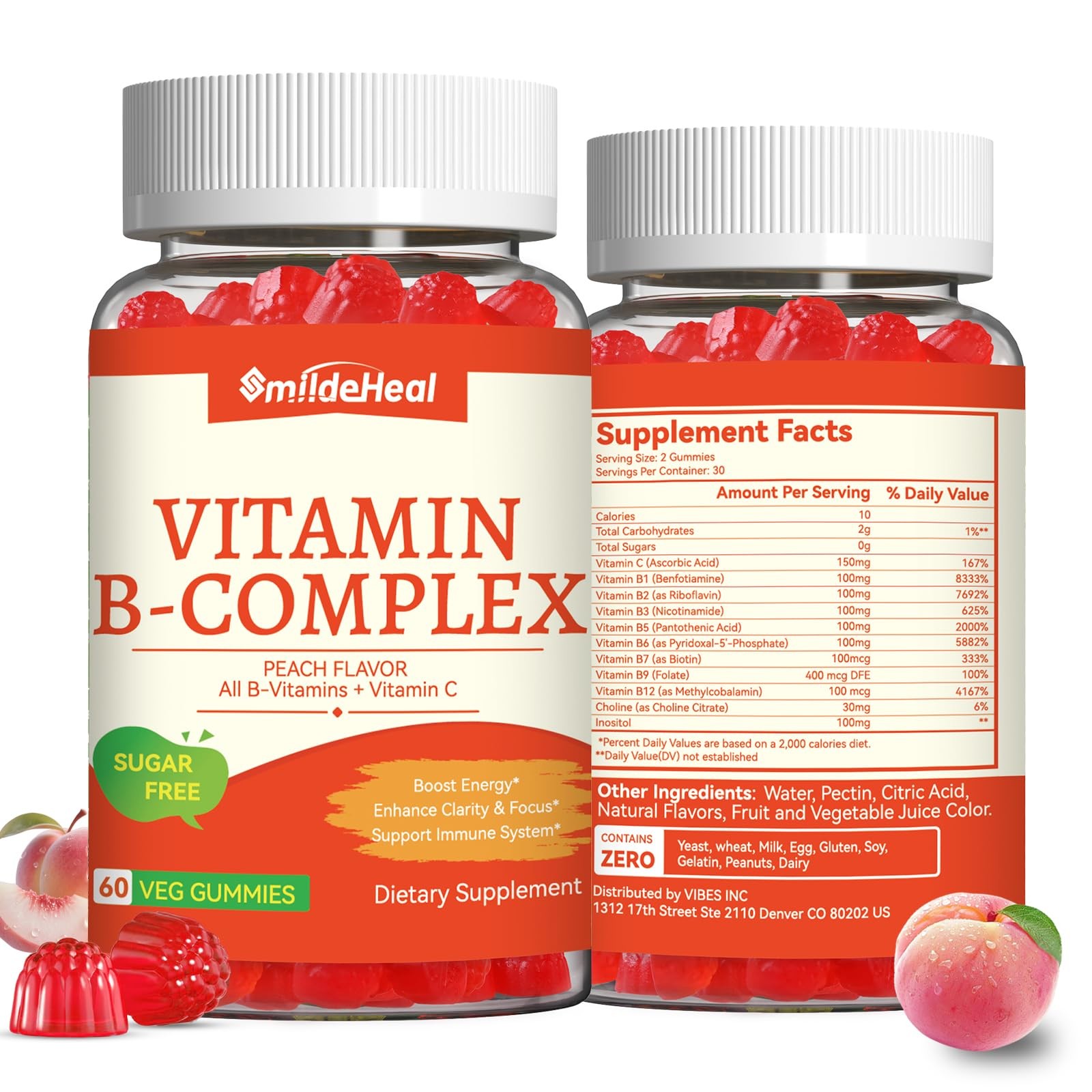 Vitamin B Complex Gummies for Women & Men - B12, 60 Count (Pack of 2)