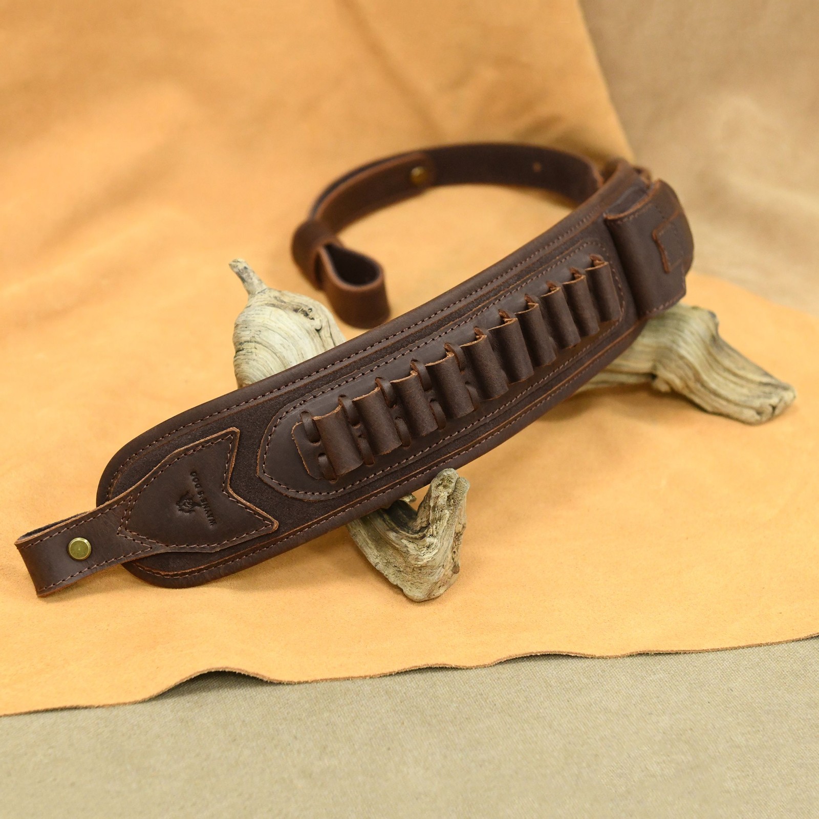 Leather Rifle Sling Shotgun Shoulder Strap 30/30 .308.22LR 12GA Shell Holder