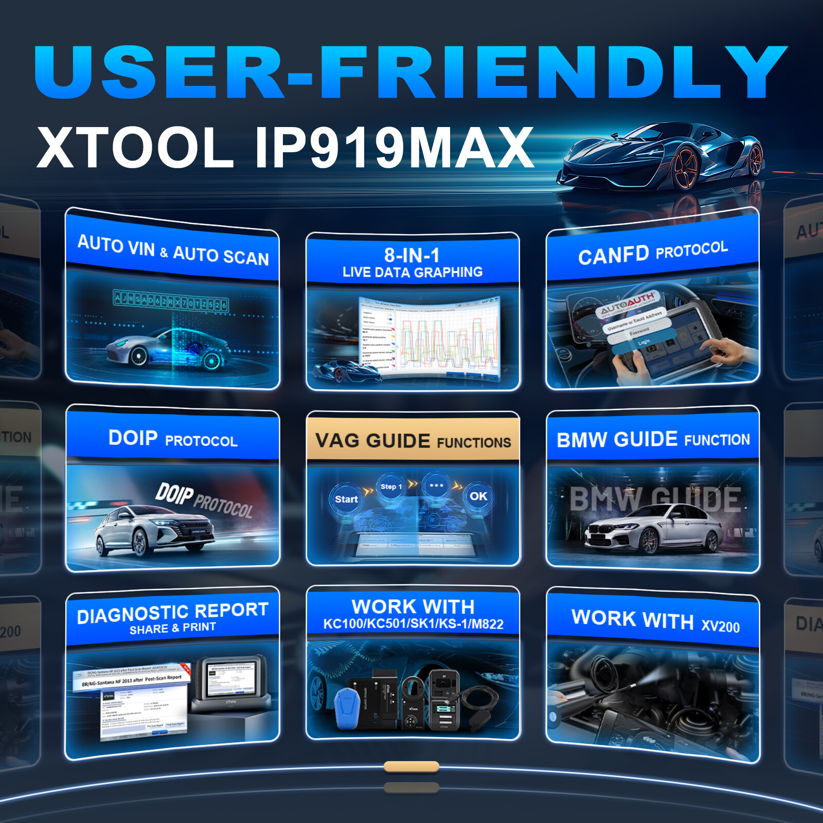 USED XTOOL IP919 MAX J2534 ECU Programming Diagnostic Tool IMMO KEY Programmer