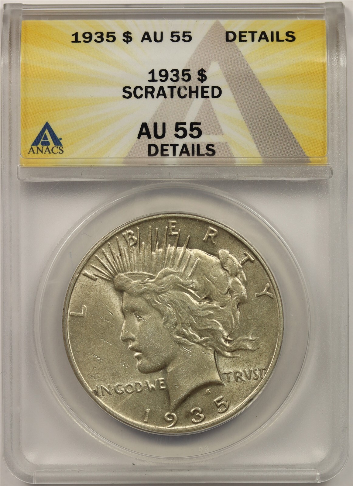 1935 $1 ANACS AU 55 Details (Cleaned) Peace Silver Dollar