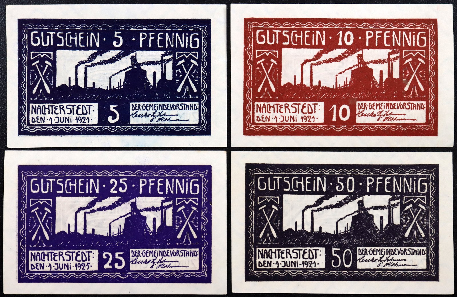 NACHTERSTEDT 1921 "Industry Series" Complete Smokestacks Silhouettes Notgeld