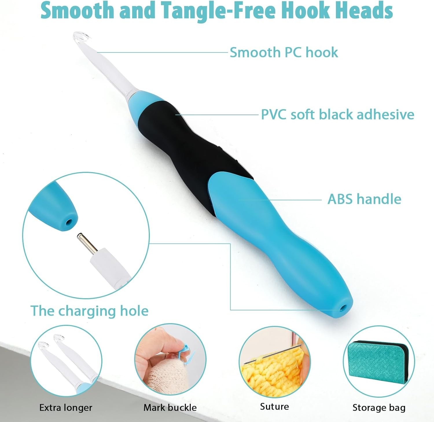 All-in-One Lighted Crochet Set - Ergonomic Hooks with Interchangeable Heads