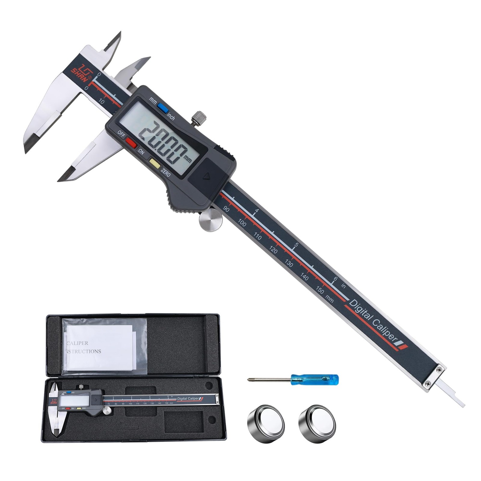 Digital Caliper 06" 150mm Stainless Steel Vernier Micrometer Large Screen