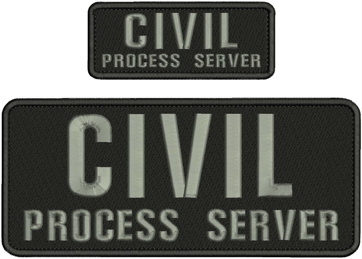 CIVIL PROCESS SERVER EMBROIDERY PATCH 4X10 AND 2X5 HOOK ON BACK GREY ON BLACK