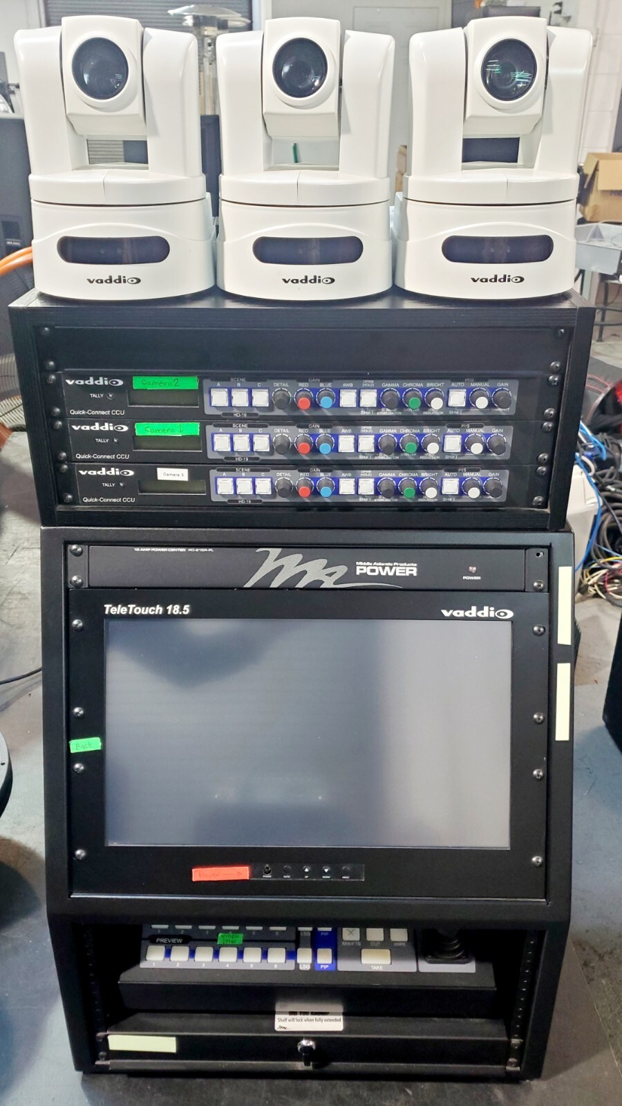 Vaddio Productionview HD MV 999-5625-000 with monitor, CCU, 3 PTZ camers & rack