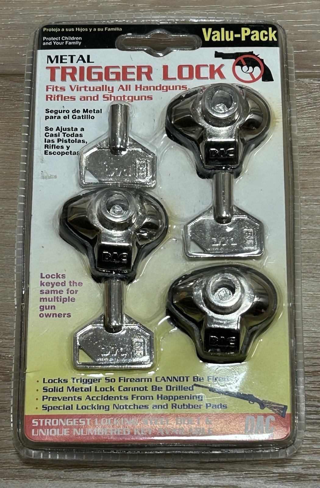 DAC Metal Trigger Locks Valu-Pack 3 Locks w 3 Keys Model #MTL-100 Key NEW