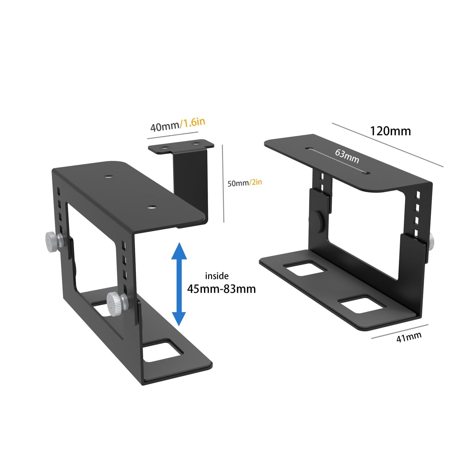 Under Desk Mini PC Mount Bracket – 5-Level Height Adjustable (1.8" to 3.3"