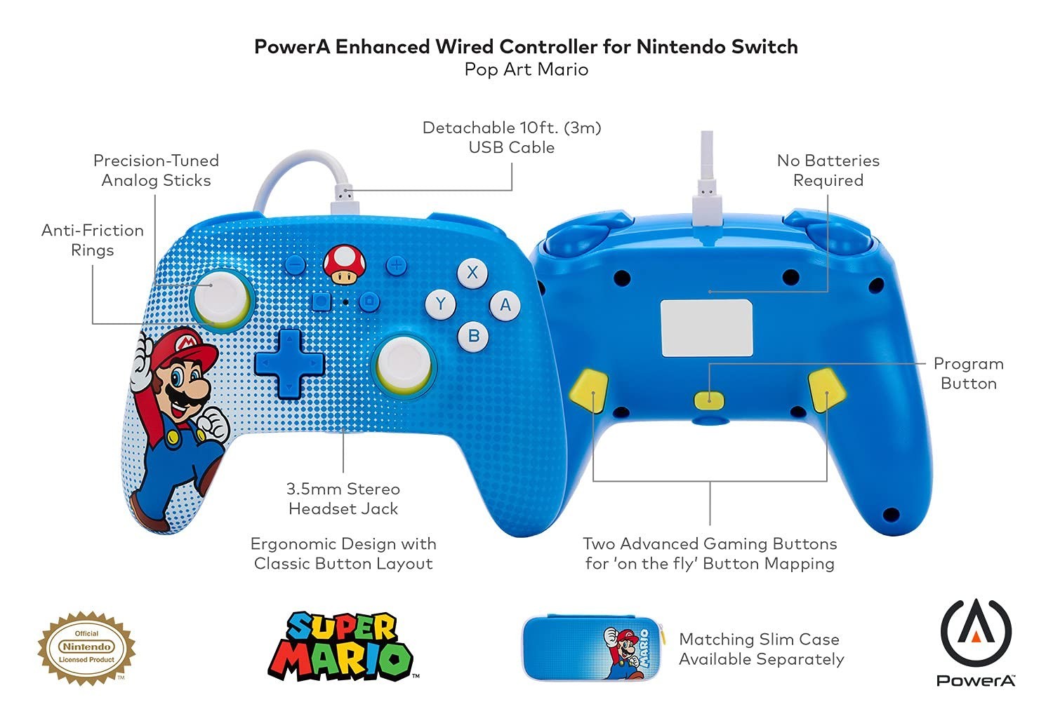 PowerA Enhanced Wired Controller for Nintendo Switch – Mario Pop Art – NEW