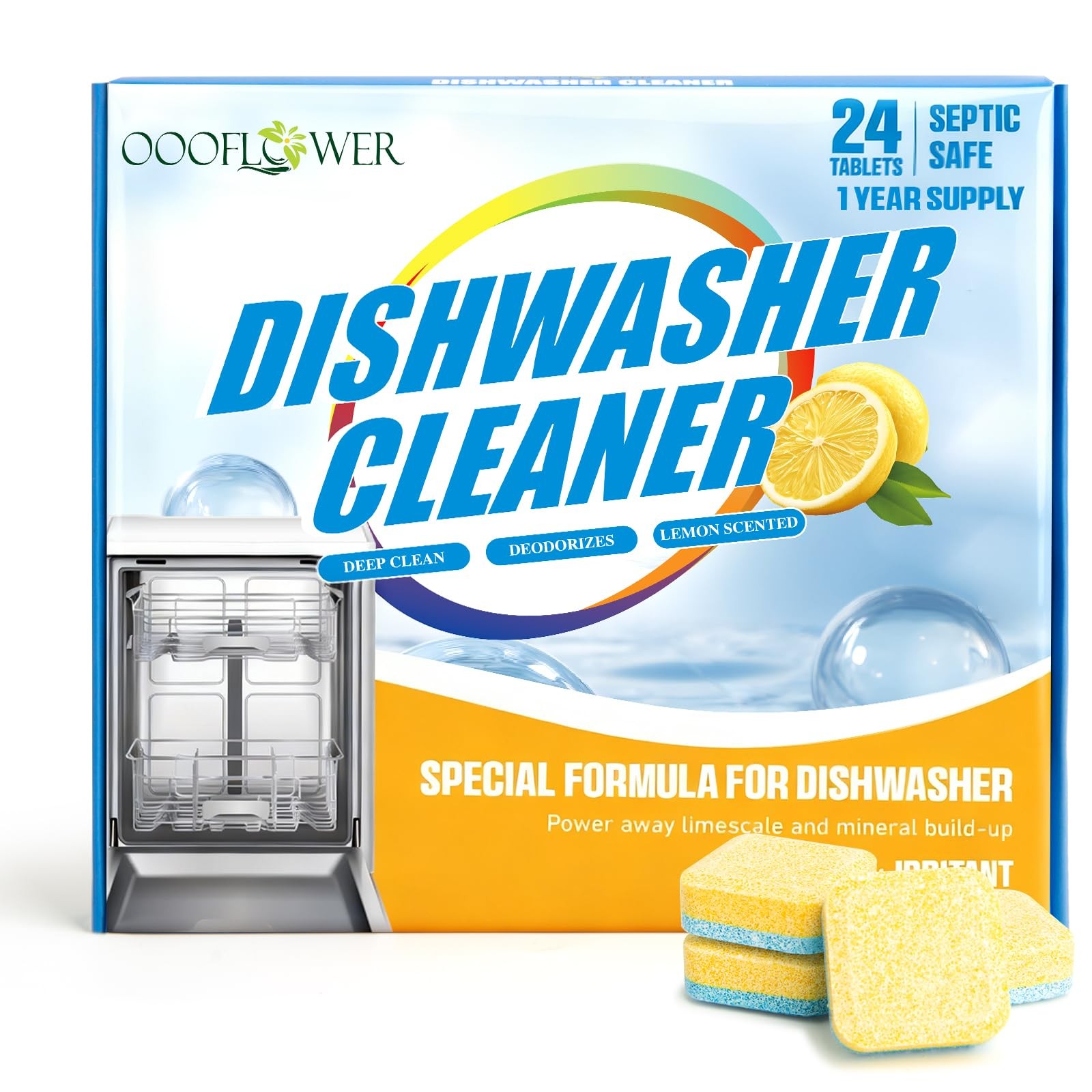24pk Dishwasher Cleaner Tablets Deep Clean Descale Remove Odors Hard Water Resid