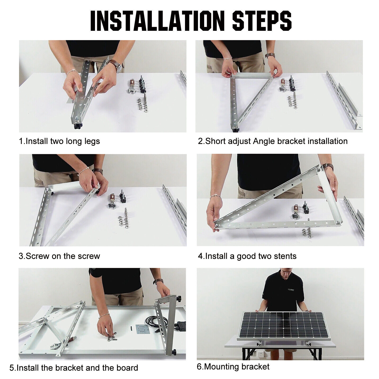 Solar Panel RV Tilt Mount Brackets Kit System Roof Flat Surface Adjustable Frame