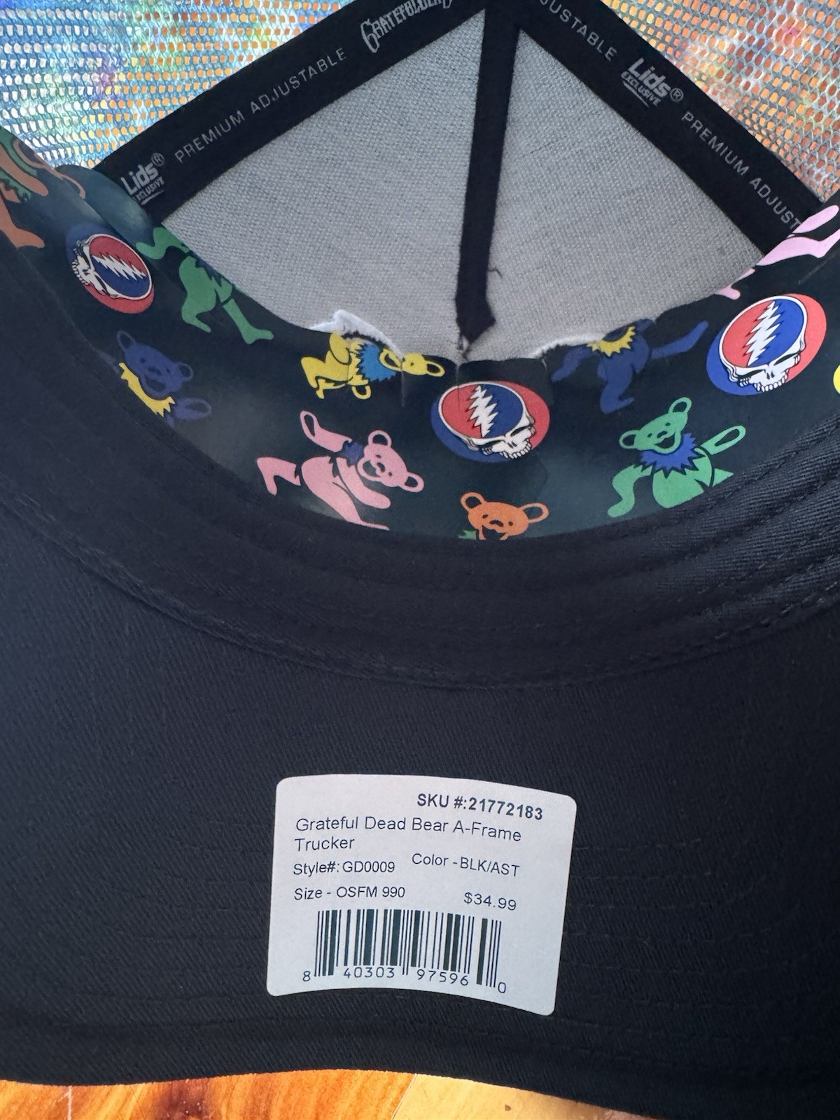 Grateful Dead Bear A-Frame Trucker Hat Cap. Tie dye mesh Lids exclusive. New