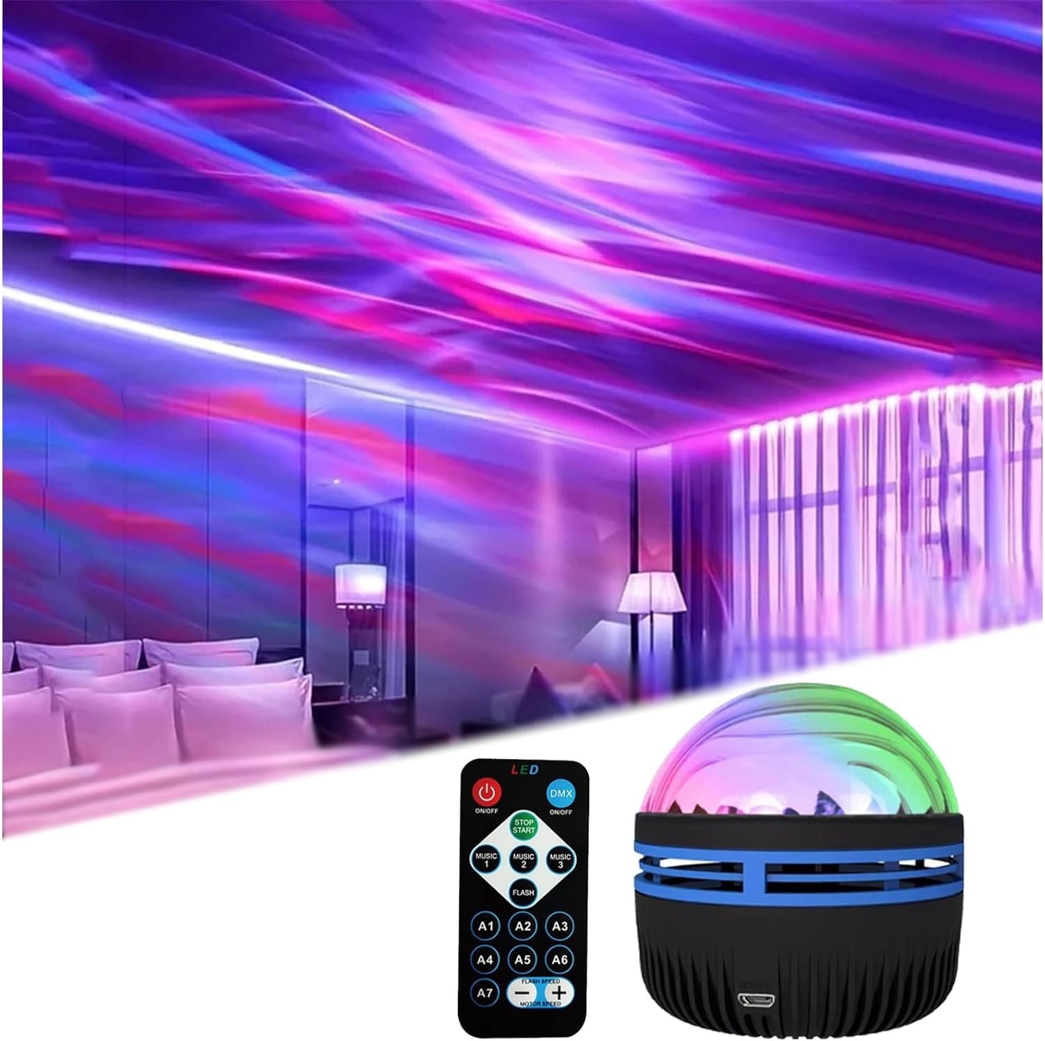 2 in 1 Northern Lights and Ocean Wave Projector with 14 Effects of Galaxy Light
