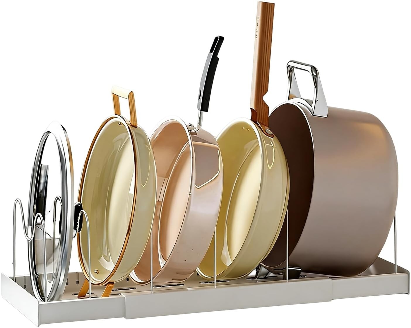 Expandable Stainless Steel Dish Rack with Drain Tray for Plates Pans & Pot Lids