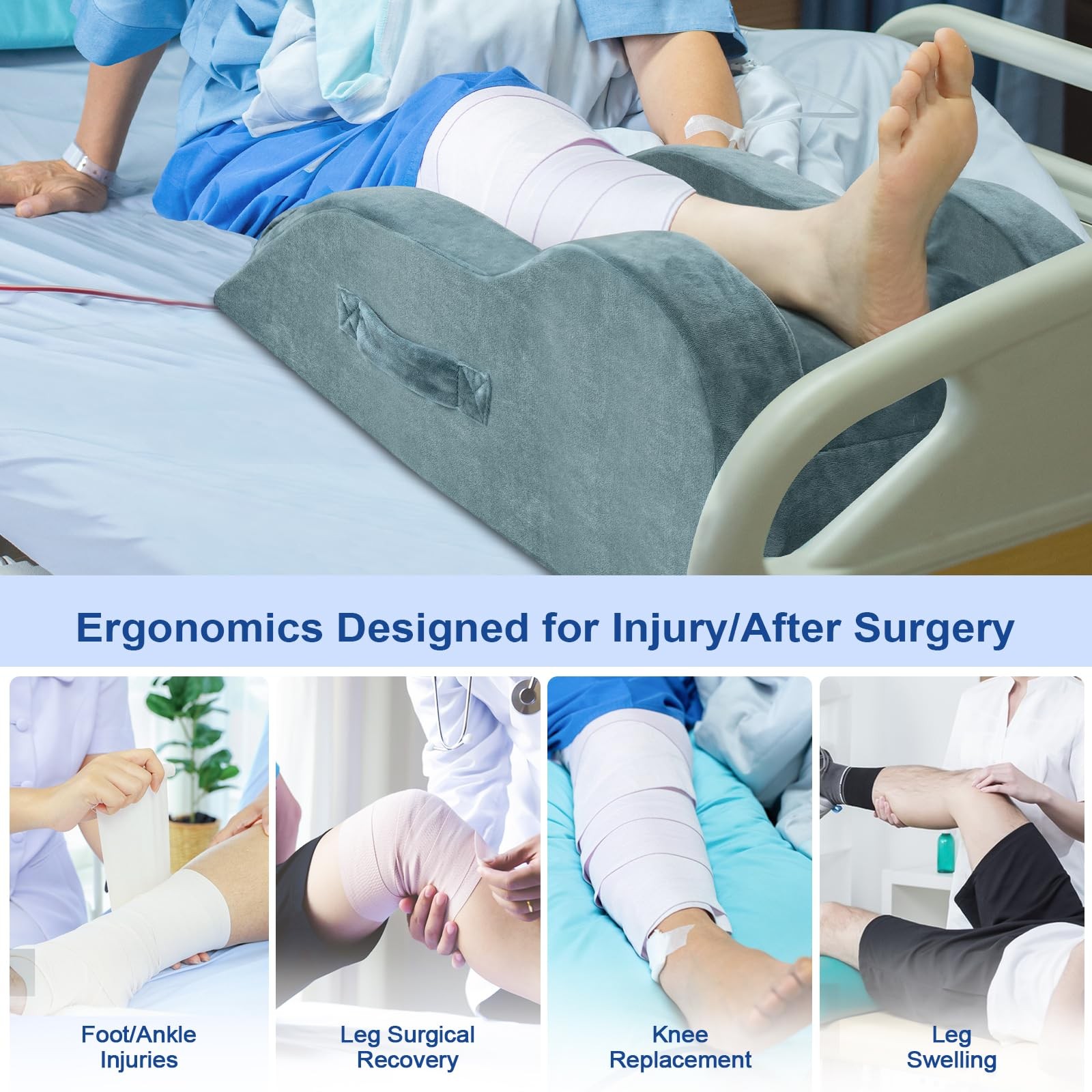 Adjustable Leg Elevation Pillows for After Surgery, Ergonomic Curve Keeps Kne...