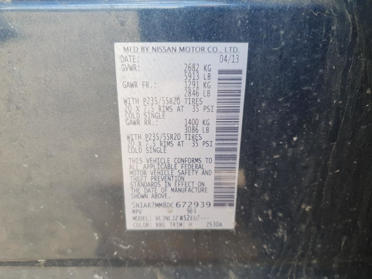 OEM Factory Radio RECEIVER - Am-fm-stereo-cd 13-14 PATHFINDER 1354314