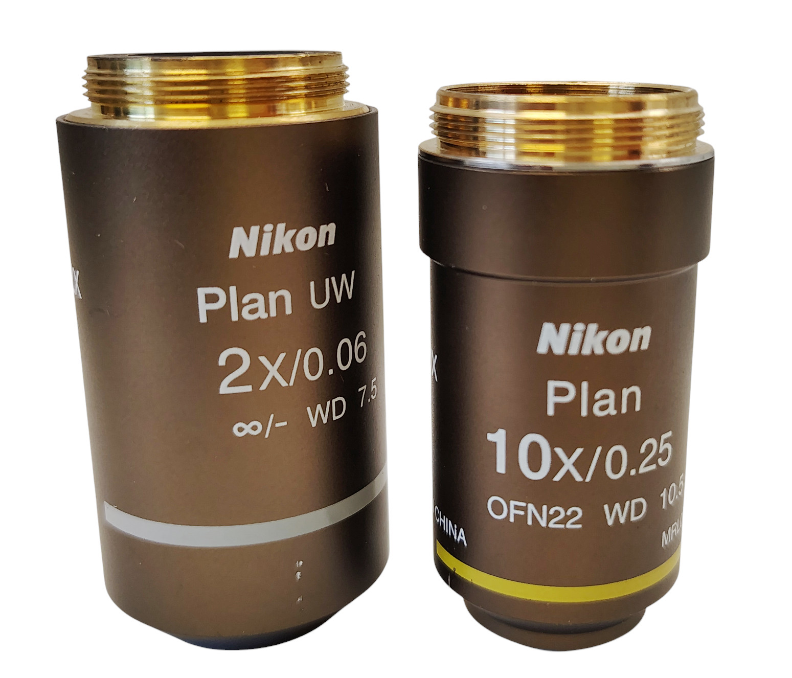 Nikon Plan UW 2x /0.06 OFN25 WD 7.5 and  Plan 10x/0.25 OFN22 WD 10.5 Objectives