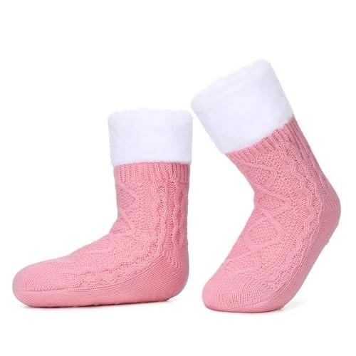 ZYZX Womens Slipper socks Winter Synthetic Rabbit Fur Super Soft Non 171pink
