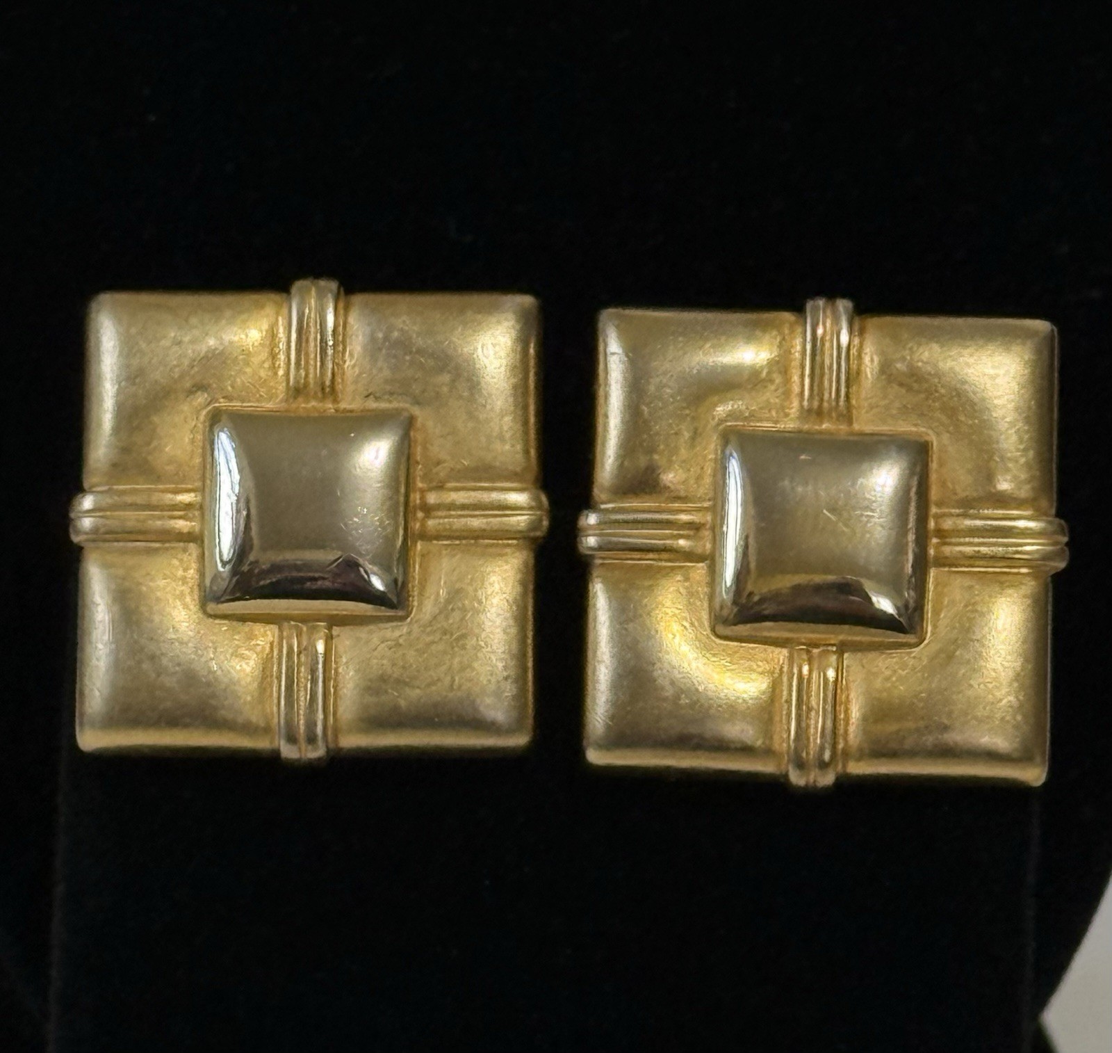 Erwin Pearl Vintage Clip On Earrings Brushed Gold Chunky Heavy PEP Signed