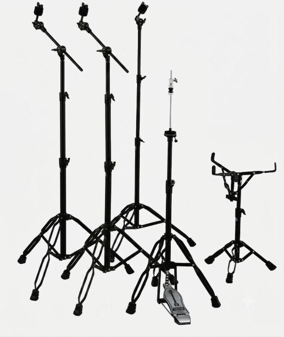 5 PCS Drum Hardware Package BLACK 2 Boom 1 Cymbal 1 Hihat 1 Snare Stand No Pedal