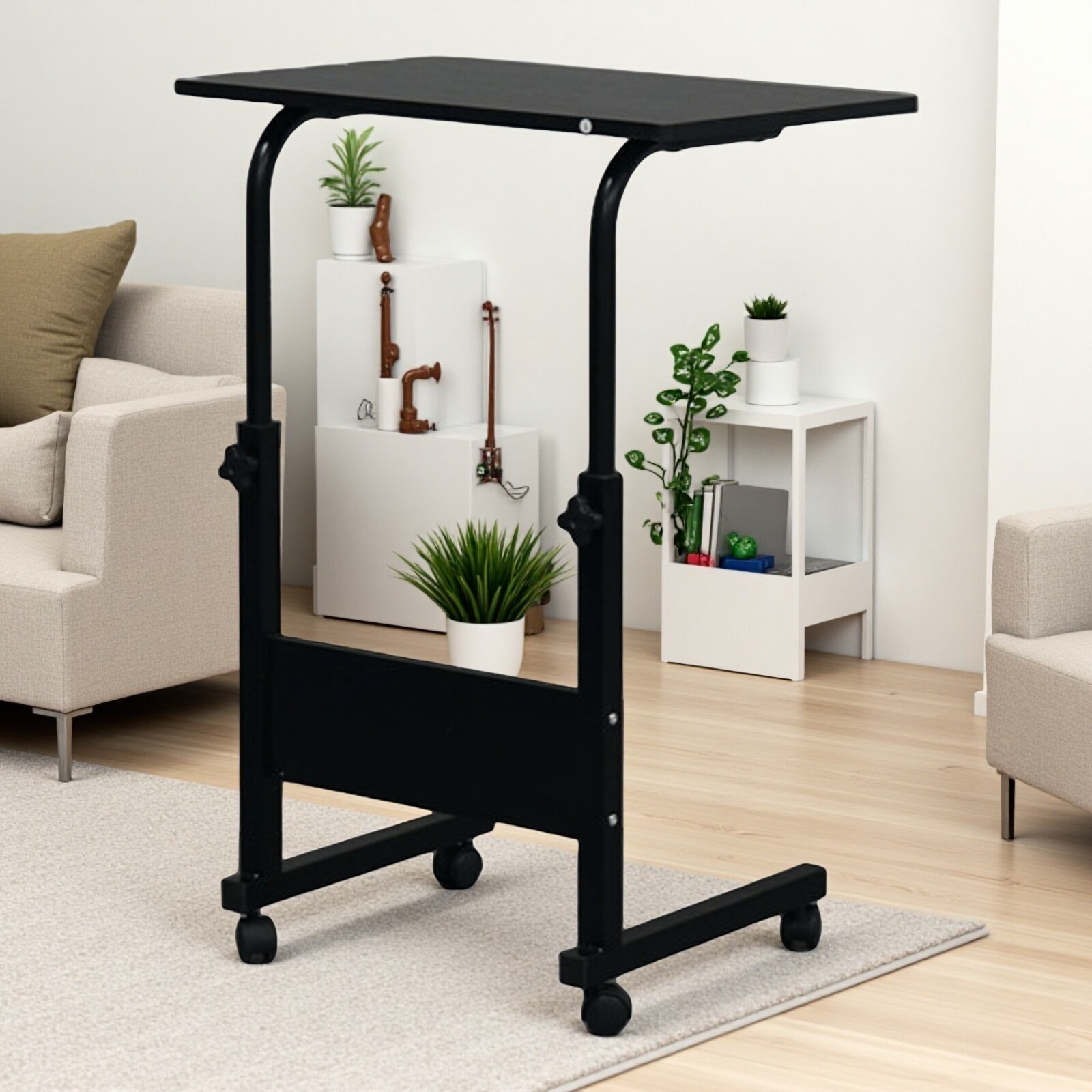 Rolling Laptop Desk - Adjustable Height Black 23.62" Tabletop Portable