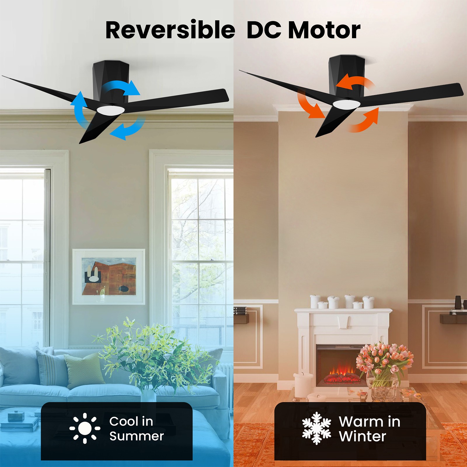 Ceiling Fans with Dimmable Led Lights,52" Flush Mount Ceiling Fan Remote Control