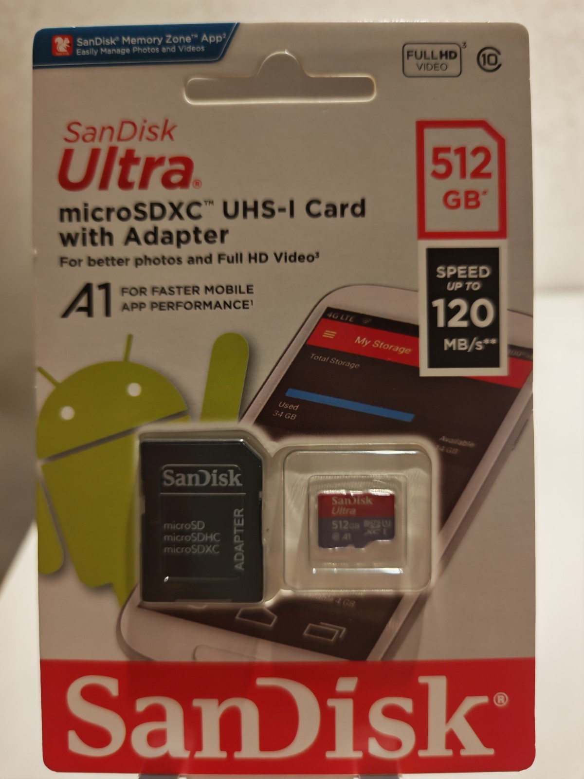 SanDisk UltramicroSDXC UHS-I A1 Memory Card with Adapter Up to 120MB/s for Andro