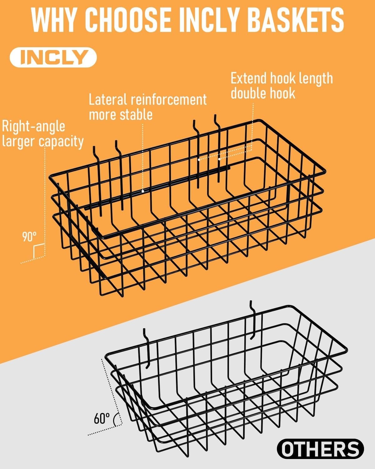 4 Pack Heavy Duty Metal Pegboard Baskets - Adjustable & Rust Resistant
