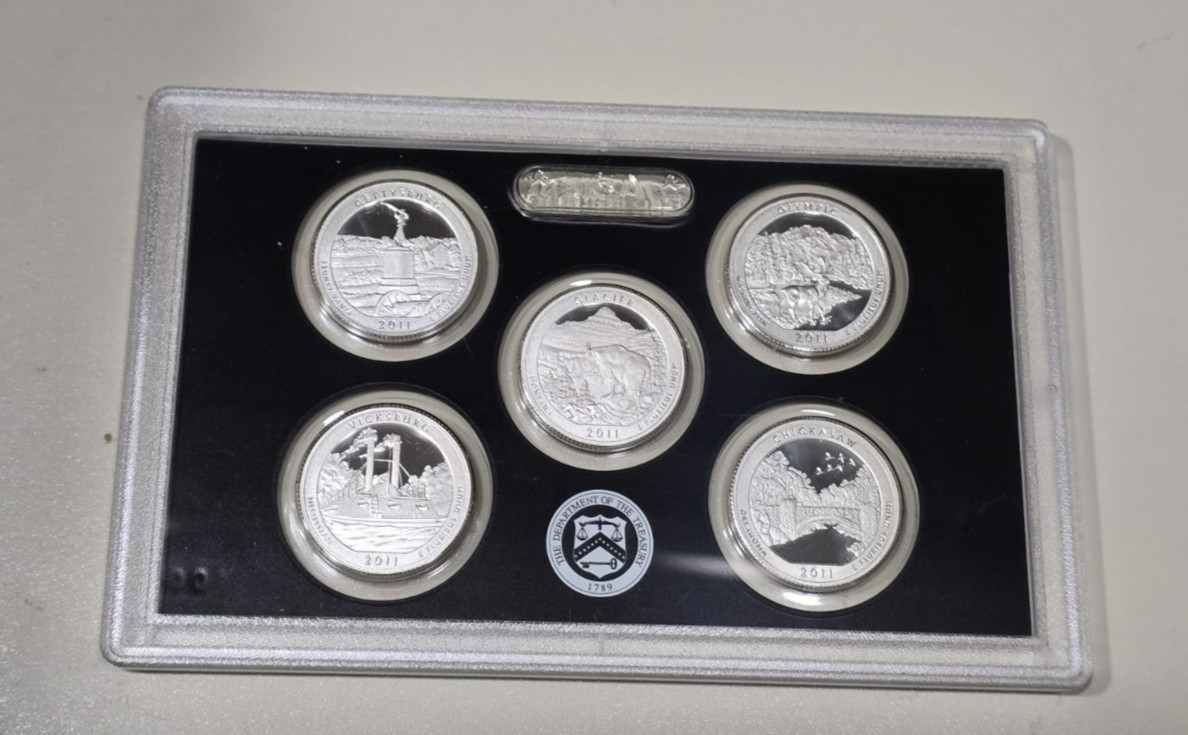2011-S US PROOF SILVER 5 - COIN QUARTER SET, PULLED FROM 14 COIN SILVER SET