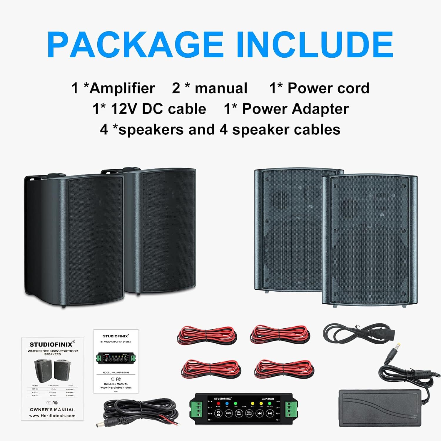 2Pair 800W 6.5" Outdoor Bluetooth Speakers Waterproof Wired Wall Mount