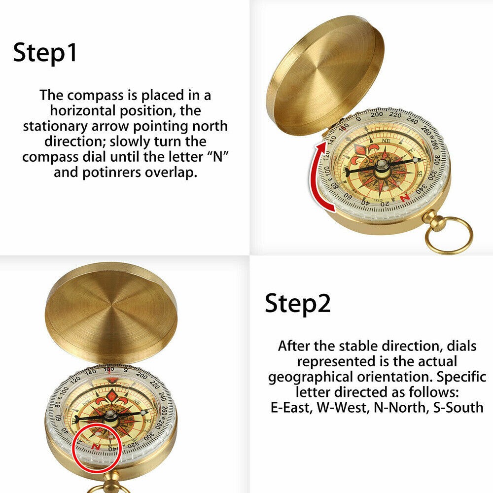 Outdoor Camping Keychain Luminous Brass+ABS Watch Style Military Army Compass