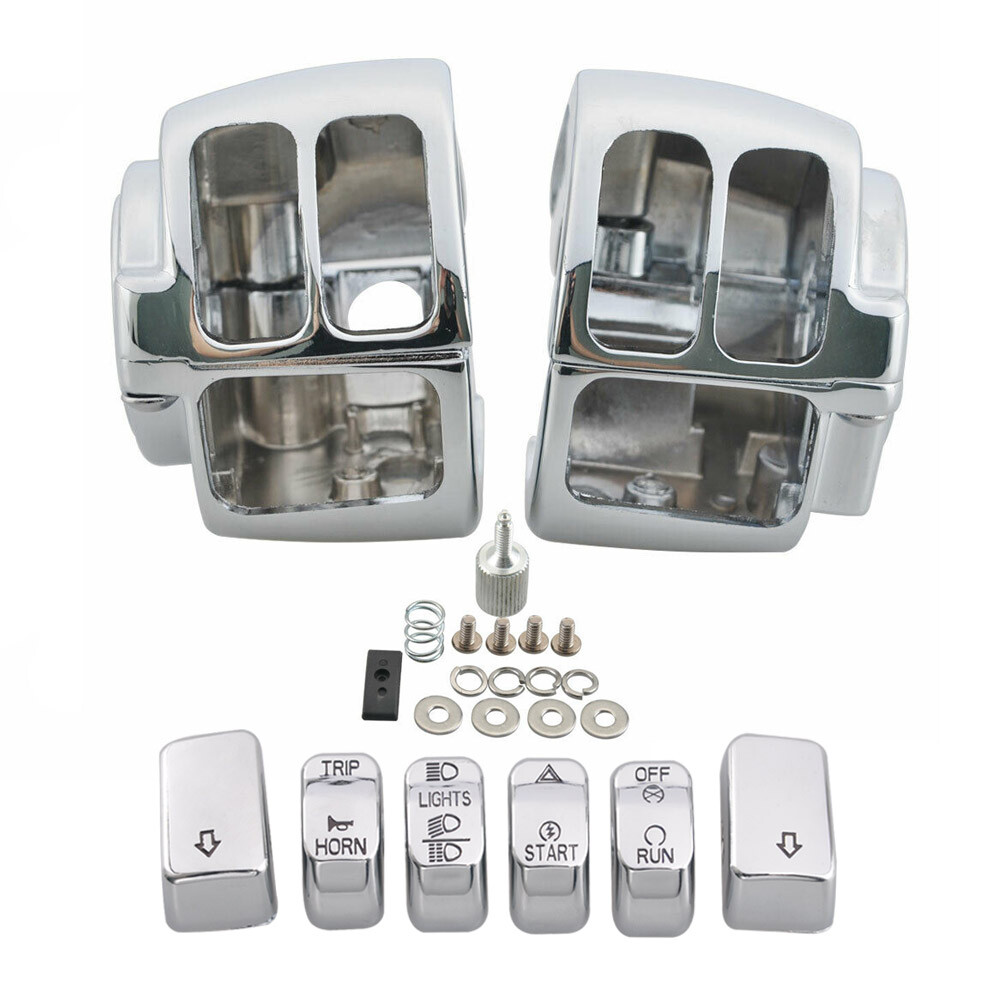 Chrome Hand Control Switch Housing Cover 6pcs Button Cap For Harley Dyna Softail