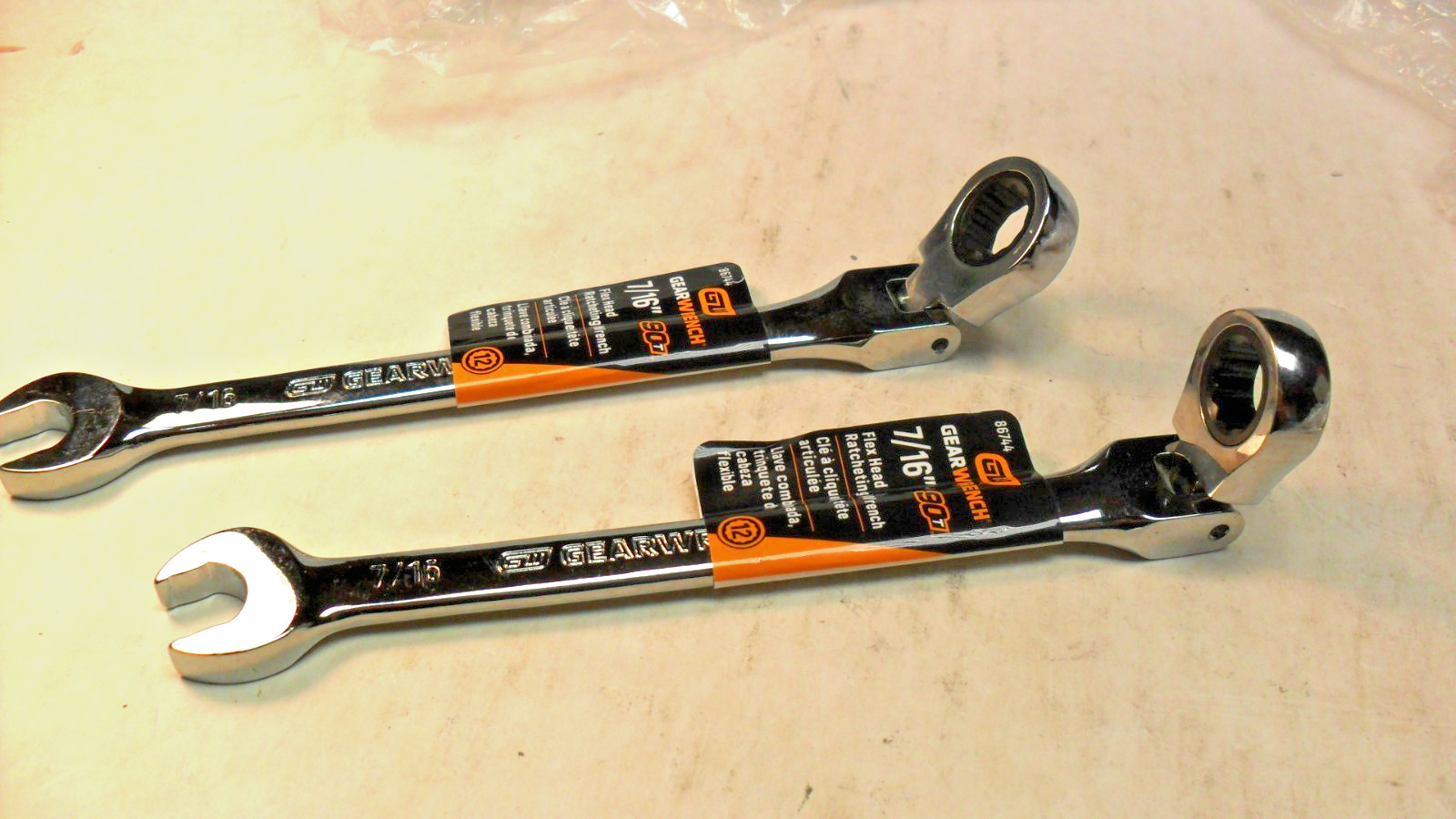 QTY 2 -  7/16" 90-Tooth 12 Point Flex Head Ratcheting Combination Wrench