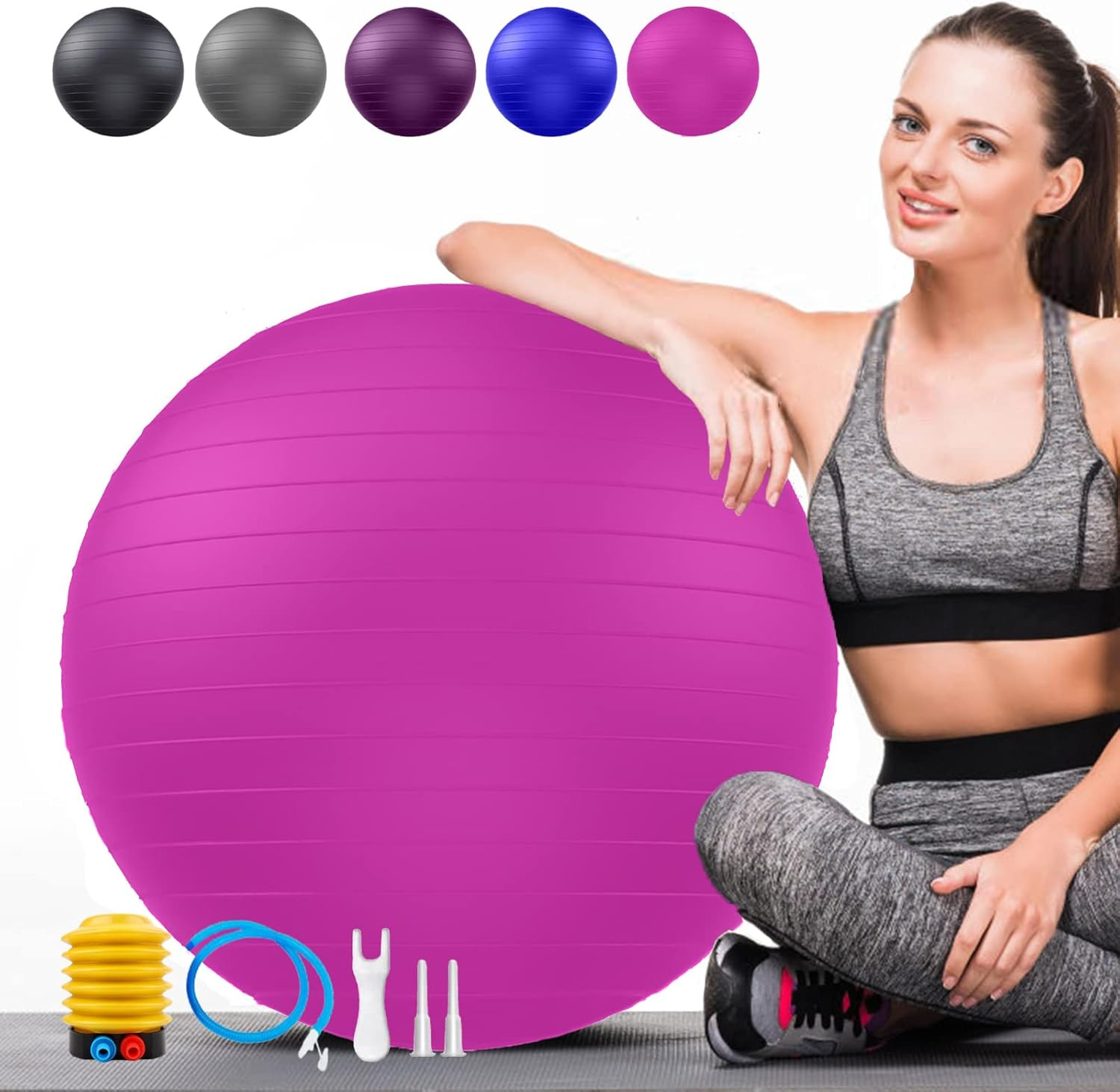 Soft Exercise Ball, Anti-Burst Yoga Ball Chair Supports 2200Lbs, Workout Equipme