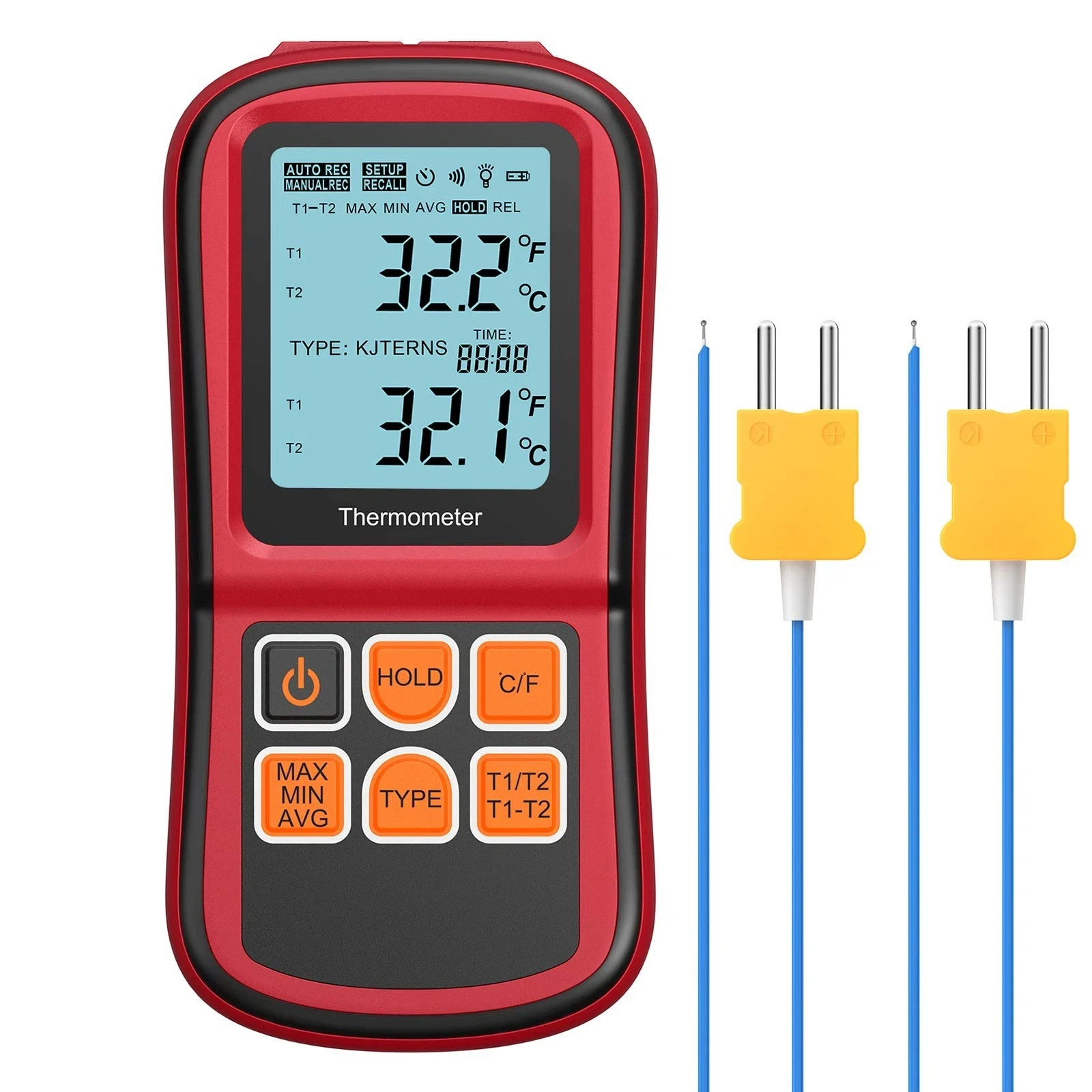 Digital Thermometer with Dual K Type Probes, High Temp Meter, LCD Display