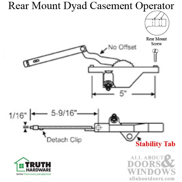 Truth Dyad Rear Mount Casement Operator 5-9/16 Left Hand Stability Tab