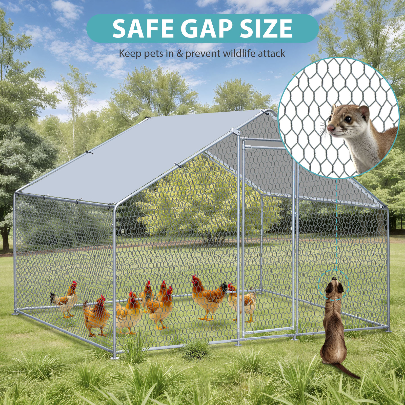 Metal Walk In Chicken Coop Run Poultry Cage Hutch Hen House 9.9'Lx6.4'Wx6.4'H