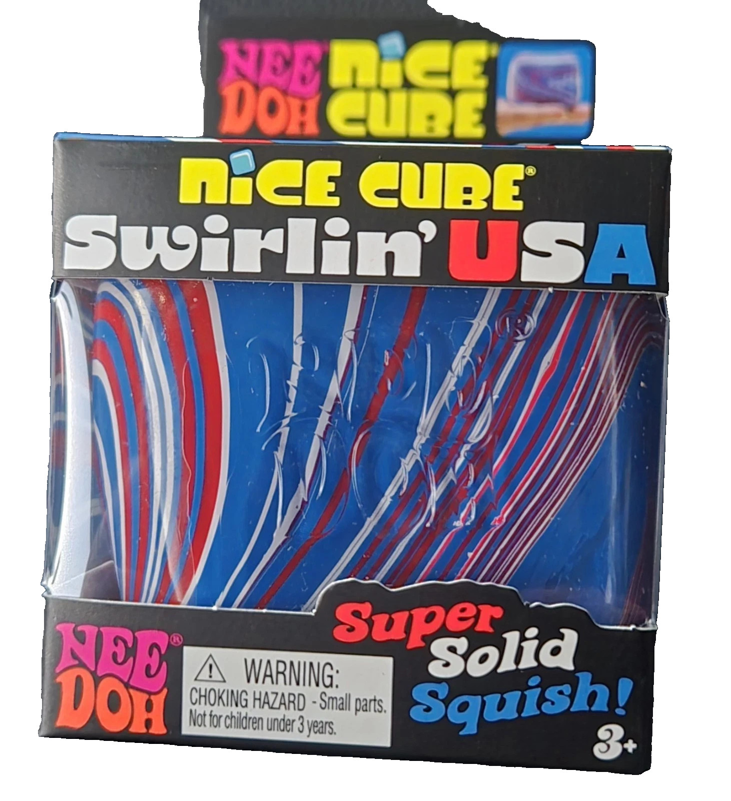 Nee Doh Super Solid Squish Squeeze Ball Swirlin' USA Blue Red White