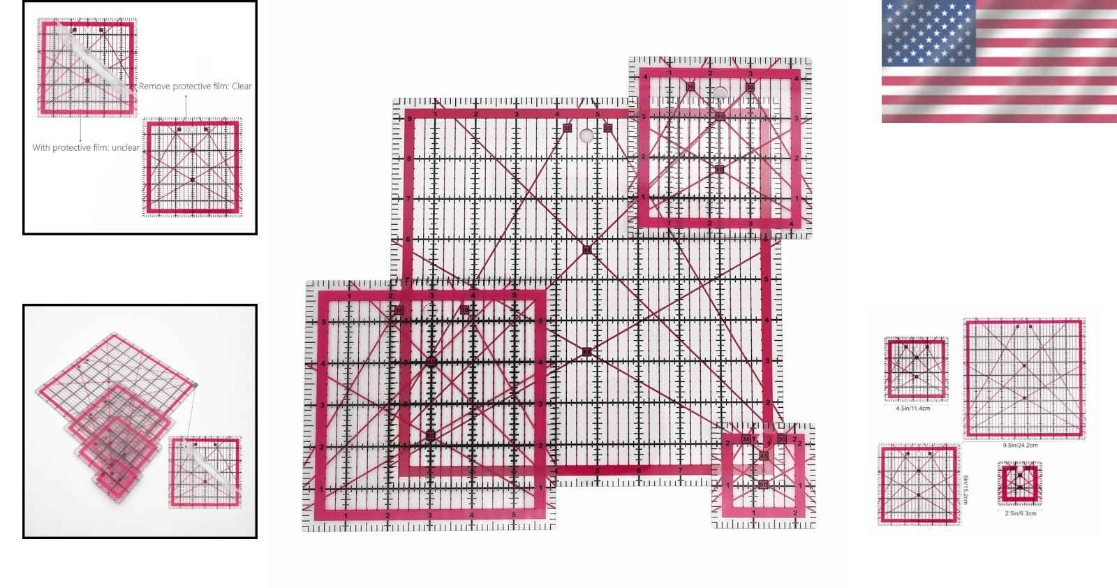 Complete 4-Piece Clear Ruler Set for Precision Sewing & Crafting Essentials