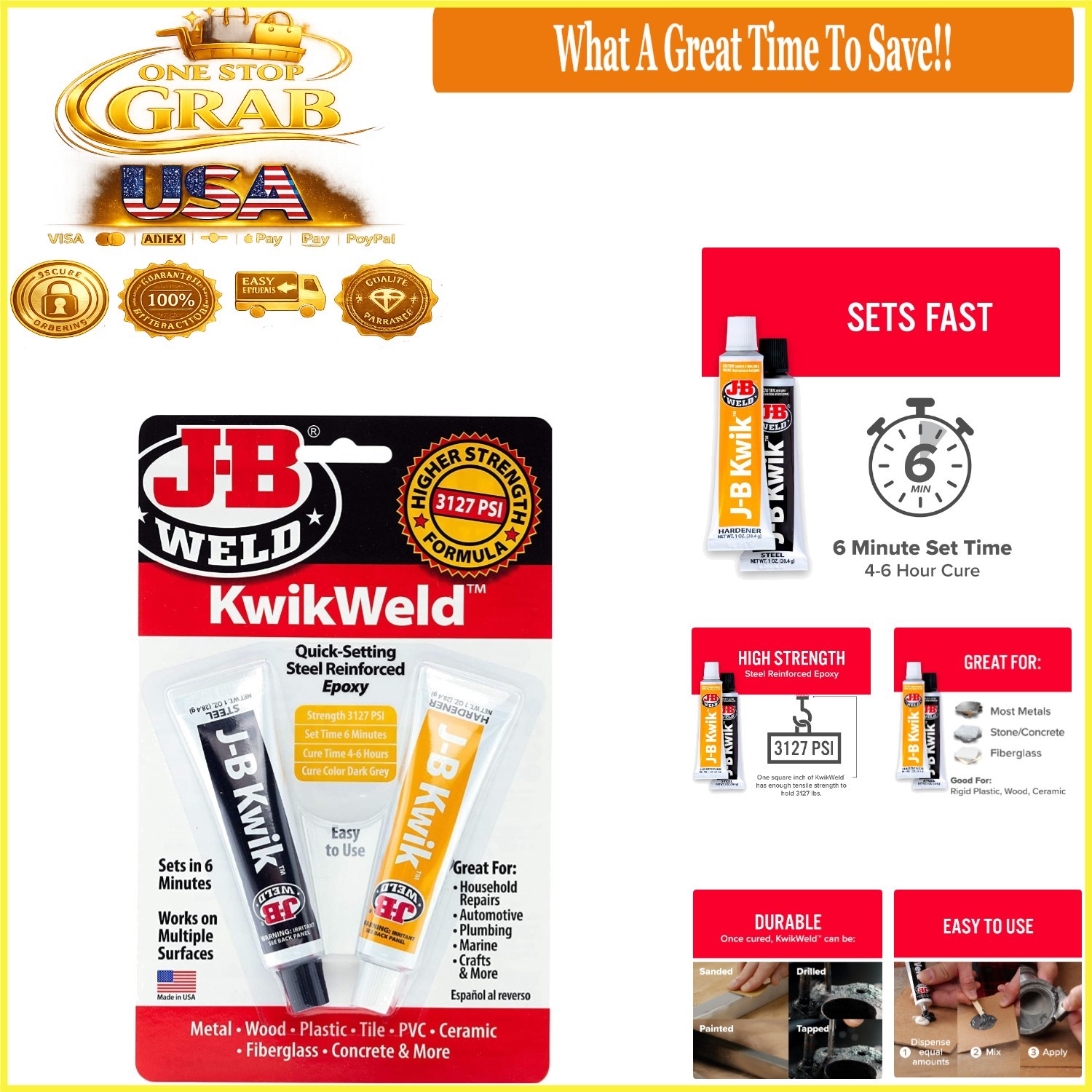 KwikWeld Steel Reinforced Epoxy 2oz Dark Grey Fast Setting Waterproof