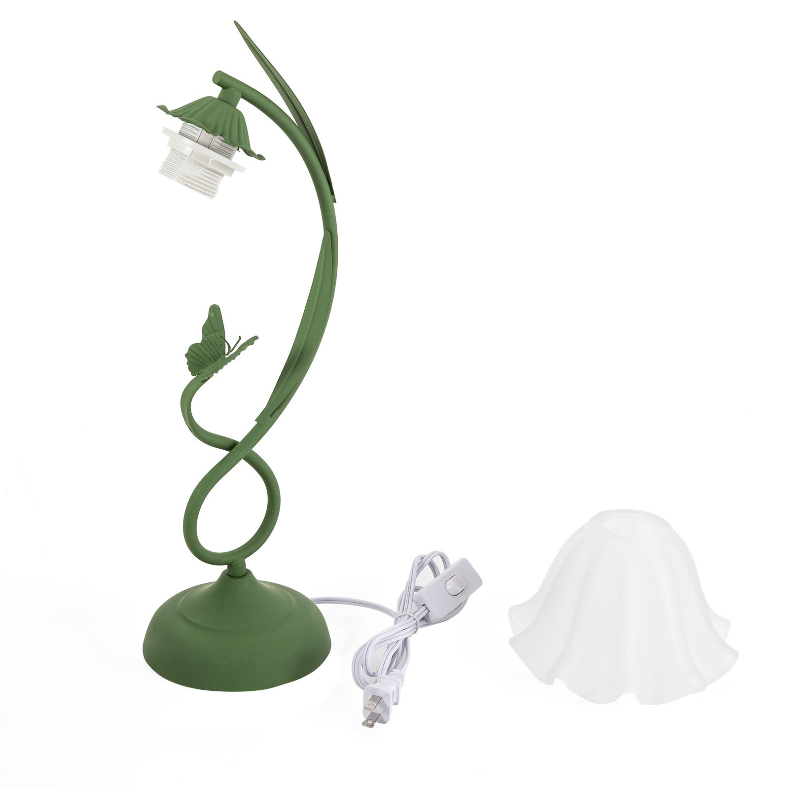 Flower Shape Glass Table Lamp Bedside Desk Light Fixture Green Reading Lamp...