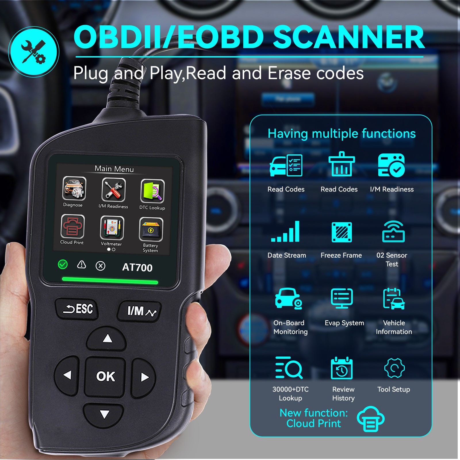 AT700 Scanner Code Reader Car Diagnostic Scan Tool Check Engine Fault US